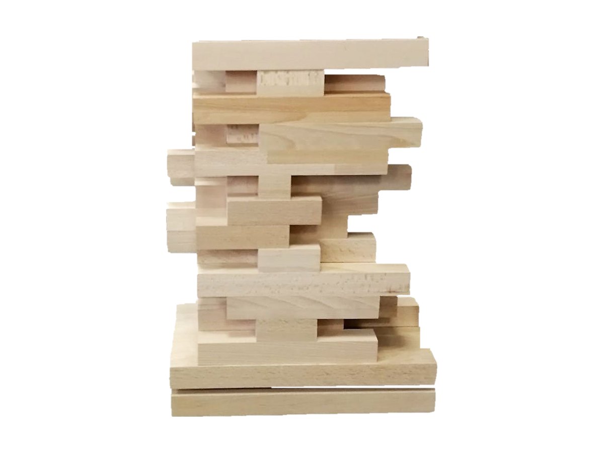Stand per diffusori Stile Pannello in Faggio massello visto di fronte, con i listelli sporgenti