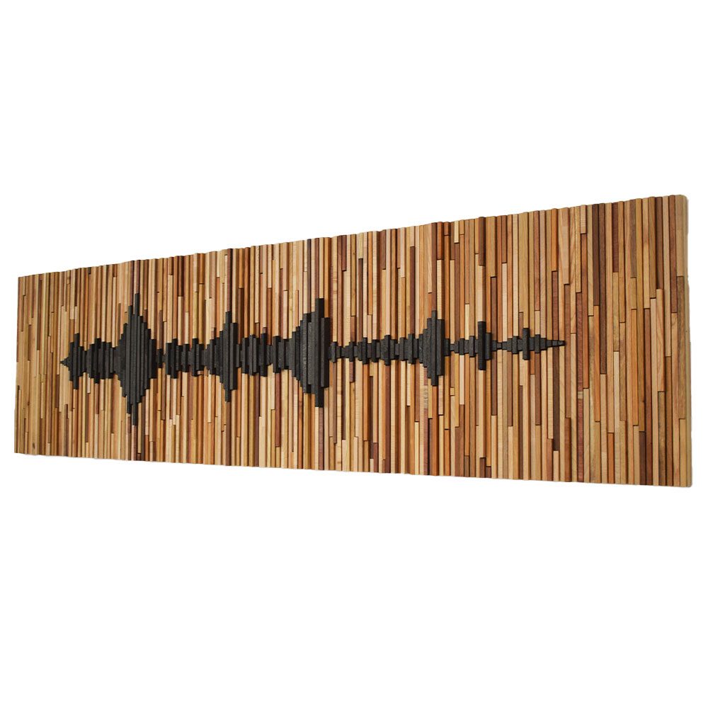 Pannello acustico Extrasound Wave in listarelle di legno con onda sonora nera